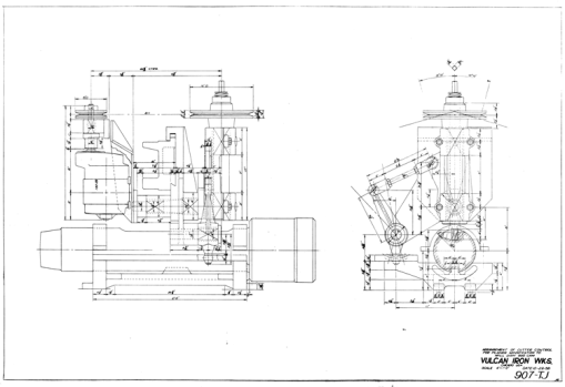 Not all drawings were for sold product. Below is a diagram for modifying a planer to make a machine that would cut the cam on the ram of a DGH-900 hammer, from 1958. Today operations like this would be programmed into CNC machinery, but at the time the skill and ingenuity of the tool and die maker were applied to the task.