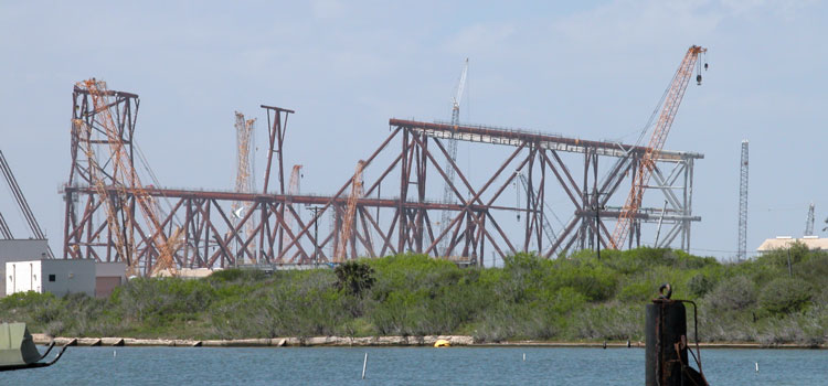 Conventional platforms are still an important constituent of offshore oil and gas production. Here's one being fabricated in Ingleside, Texas, in March 2012.