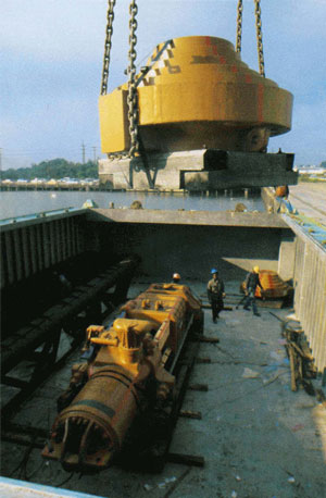 The Port of Palm Beach wasn't the only place where product was sent overseas from. This hammer package (note that the hammer, caps and leaders are all shipped separately) are being shipped using the LASH (Lighter Aboard SHip) system from the port of Savannah, GA. With this system, the cargo is secured to a barge, which in turn is placed into an ocean going vessel for the voyage.