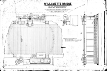 Plan of Machinery for the Willamette Bridge, probably the Morrison Street bridge, dated 20 October 1887.