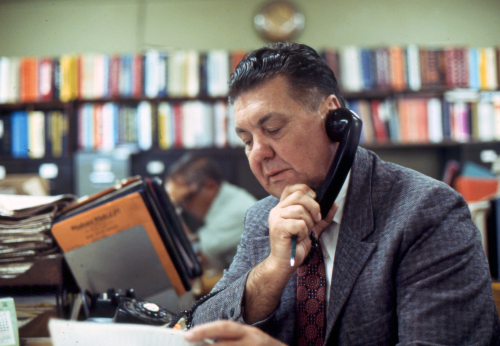 On the phone with the customer: Herman Hasenkampf worked for Woodard Wight of New Orleans until 1977 (this photo dates from 1973), when Vulcan hired him directly. He sold a higher dollar volume of Vulcan hammers than any other individual in the history of the product line (click here for an example of the hammers he sold.) A patient relationship builder, he knew everyone in the organisations he called on, from the Chairman of the Board to the stockroom clerk. His knowledge of the product was as thorough as his relationship with his customer.
